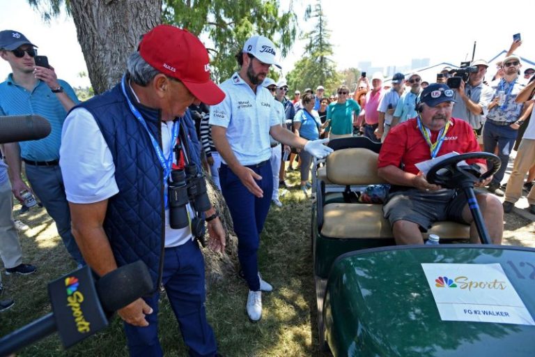US Open: Cameron Young’s tee shot remarkably lands in ball holder of golf cart