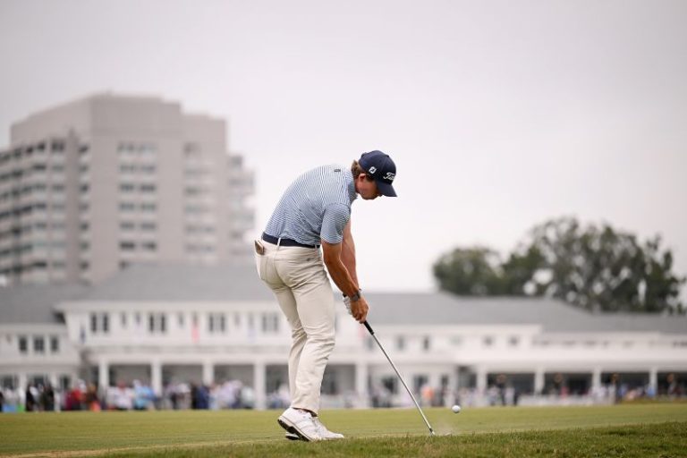 Amateur golfer Gordon Sargent watches putt bounce out of hole in freak US Open incident
