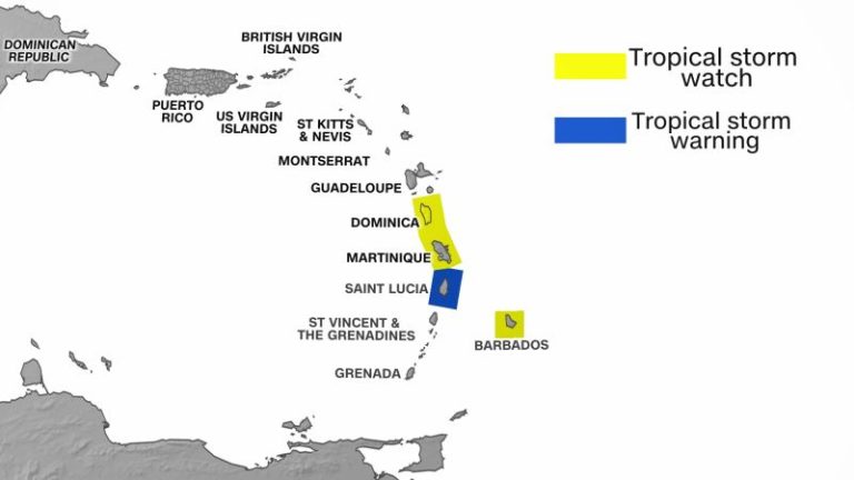 Tropical storm watches and warnings cover parts of the Caribbean as Bret is forecast to bring strong winds and flooding