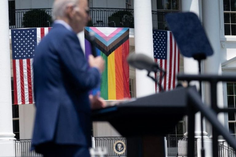 Trans activists flaunt bare breasts at White House Pride Month event