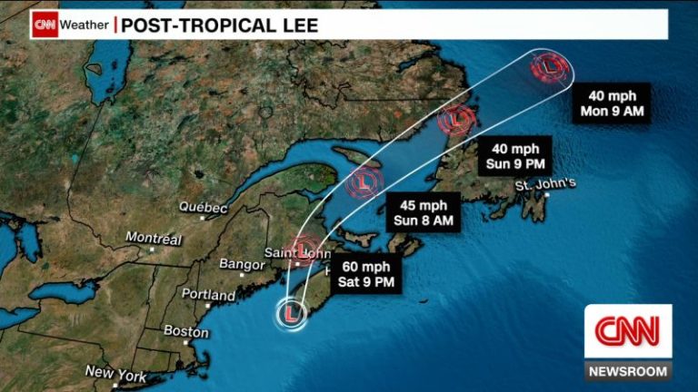 Post-tropical cyclone Lee makes landfall in Nova Scotia, forecast to bring strong wind gusts and rain as it moves inland