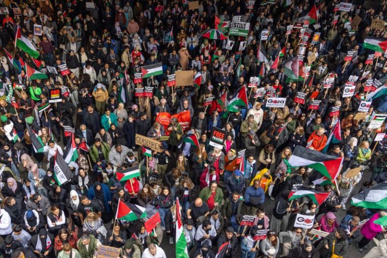 Pro-Palestinian protesters calling for ceasefire gather across the globe as bombardment of Gaza intensifies